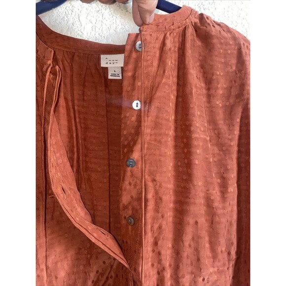 A NEW DAY WOMENS Prairie Peasant Ballon Long Sleeve Blouse Tie Button Front L - Picture 2 of 11